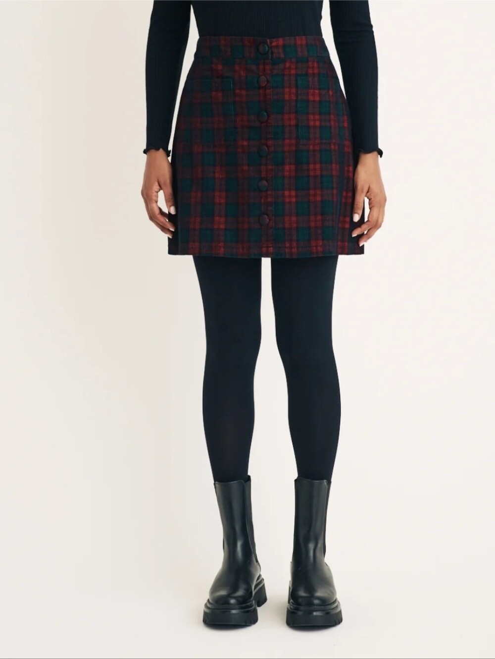 Nobody's Child Tartan Check Cord Button Through Mini Skirt